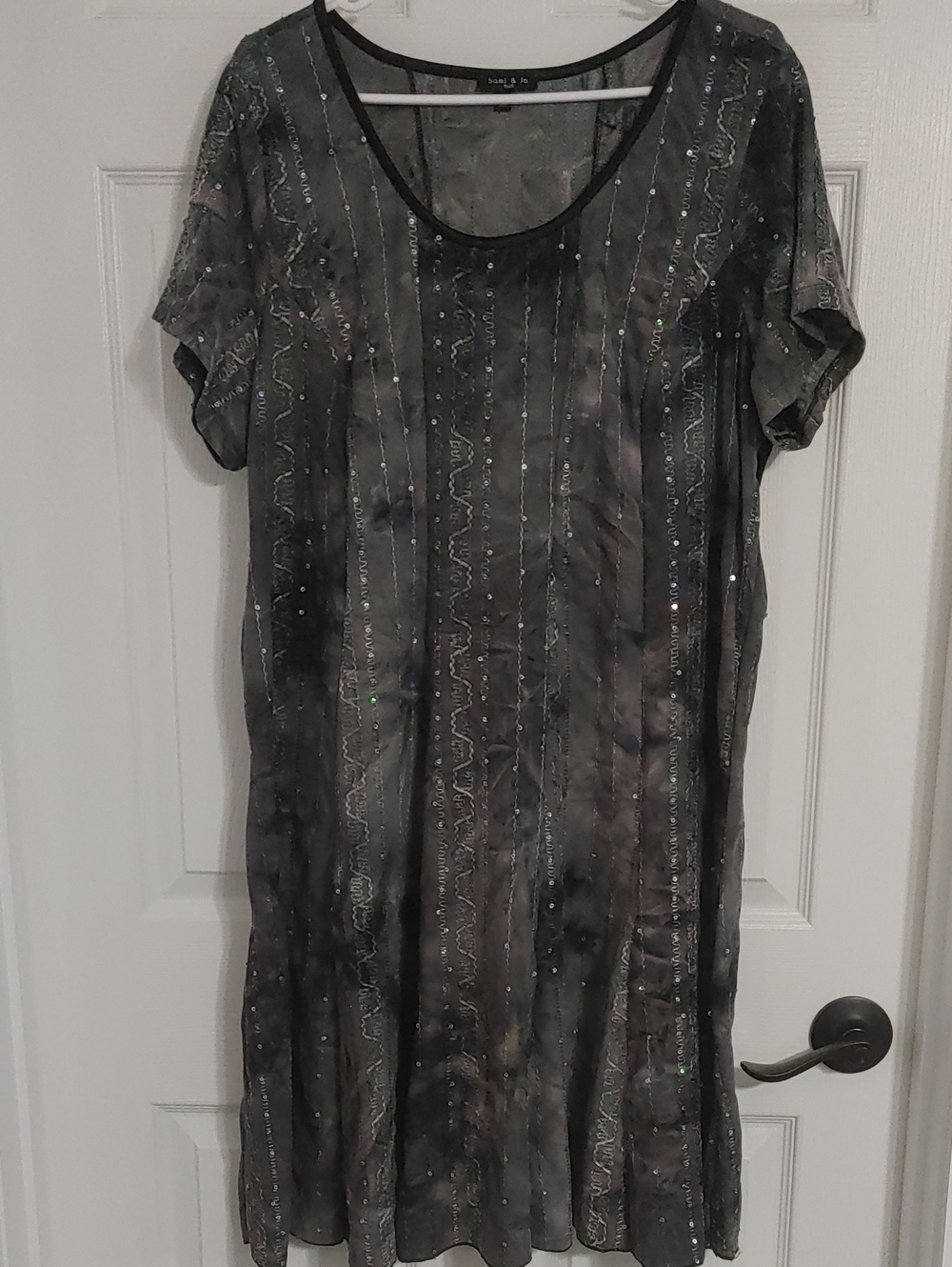 Sami & Jo Gray Wash Short Sleeve Dress with Sequin and Bead Embellishments Plus